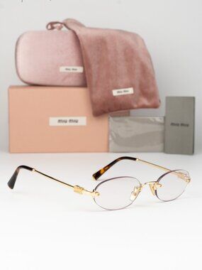 Miu Miu Women Eyeglasses Gold Clear Oval Rimless MUA54S 5AK08N NEW AUTHENTIC